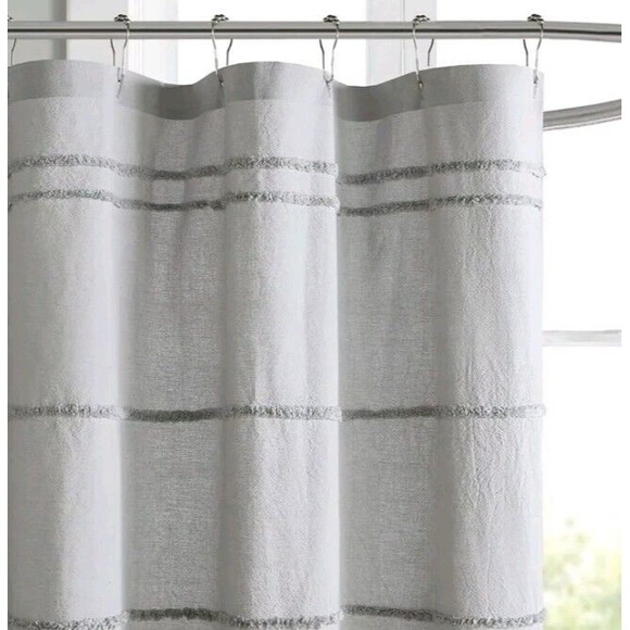 JLA HOME 72" x 72" Decor Studio Gray Shower Curtain  w/ Chenille Stripe-MSRP$40 - Picture 2 of 4